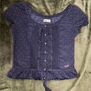 Hollister navy blue blouse with white polkadot
